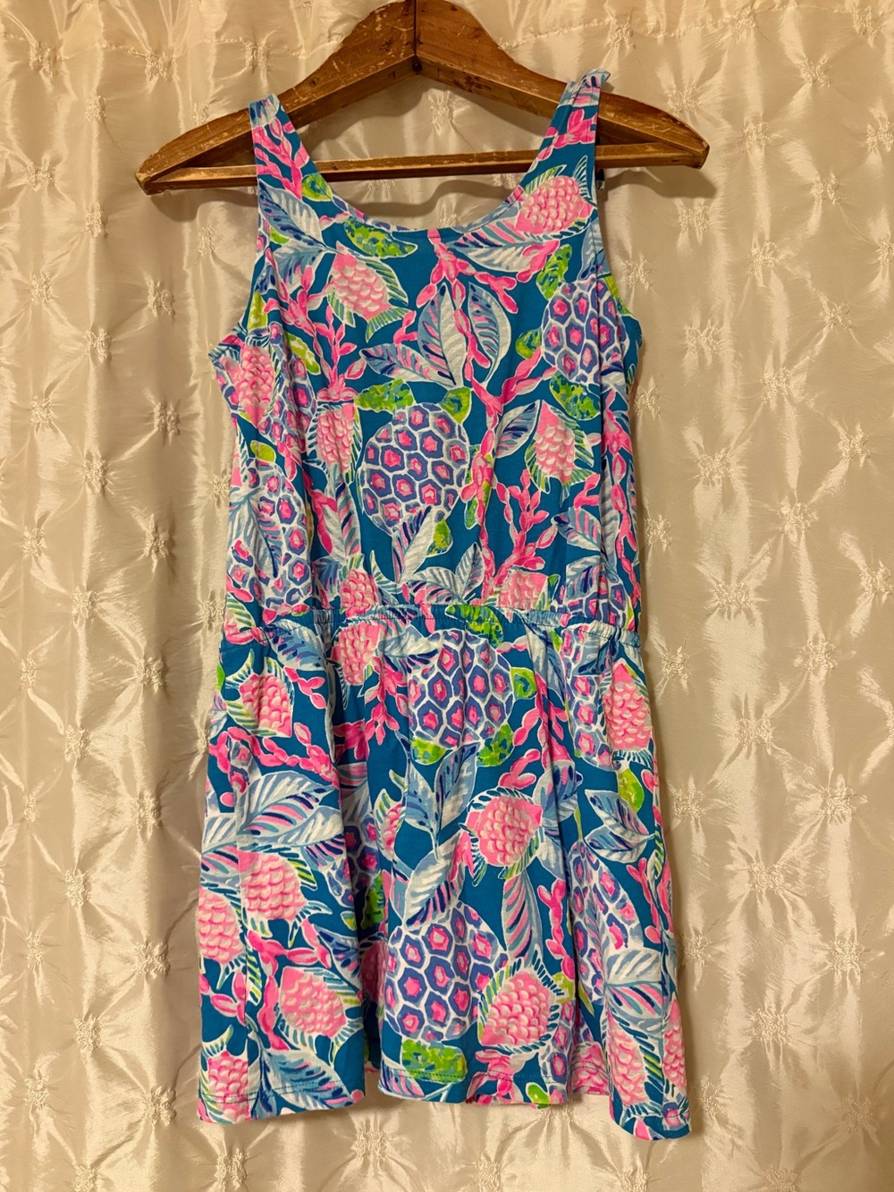 Lilly Pulitzer Girls Sundari Romper Maldives Green Turtle Wave Dress Pink Blue - Picture 2 of 7